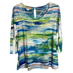 Impulse California Women's Tunic Knit Top w Keyhole Back  Size M  3/4-Sleeve